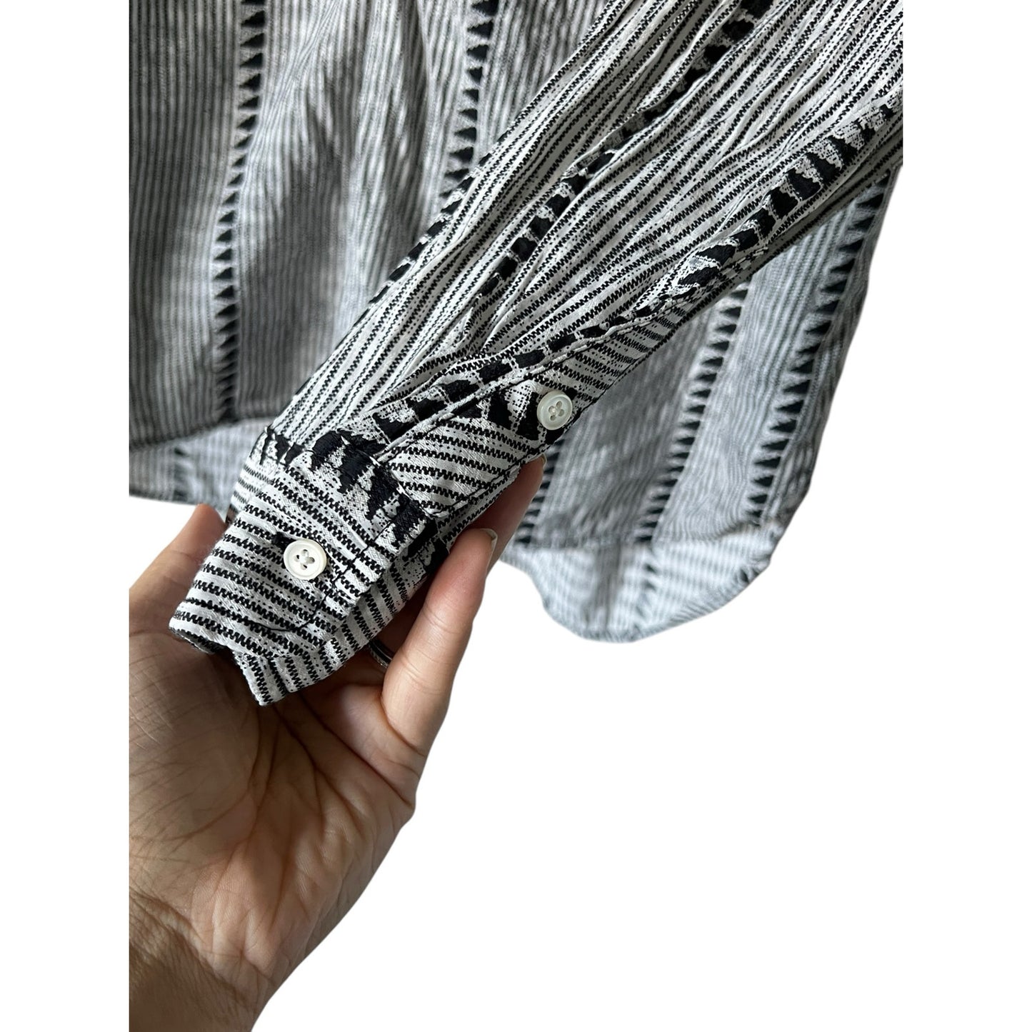 J. Crew Black and White Popover Peasant Blouse