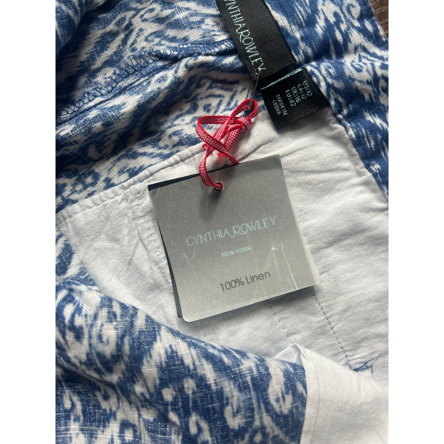 NWT Cynthia Rowley Abstract Ikat Blue Linen Shorts