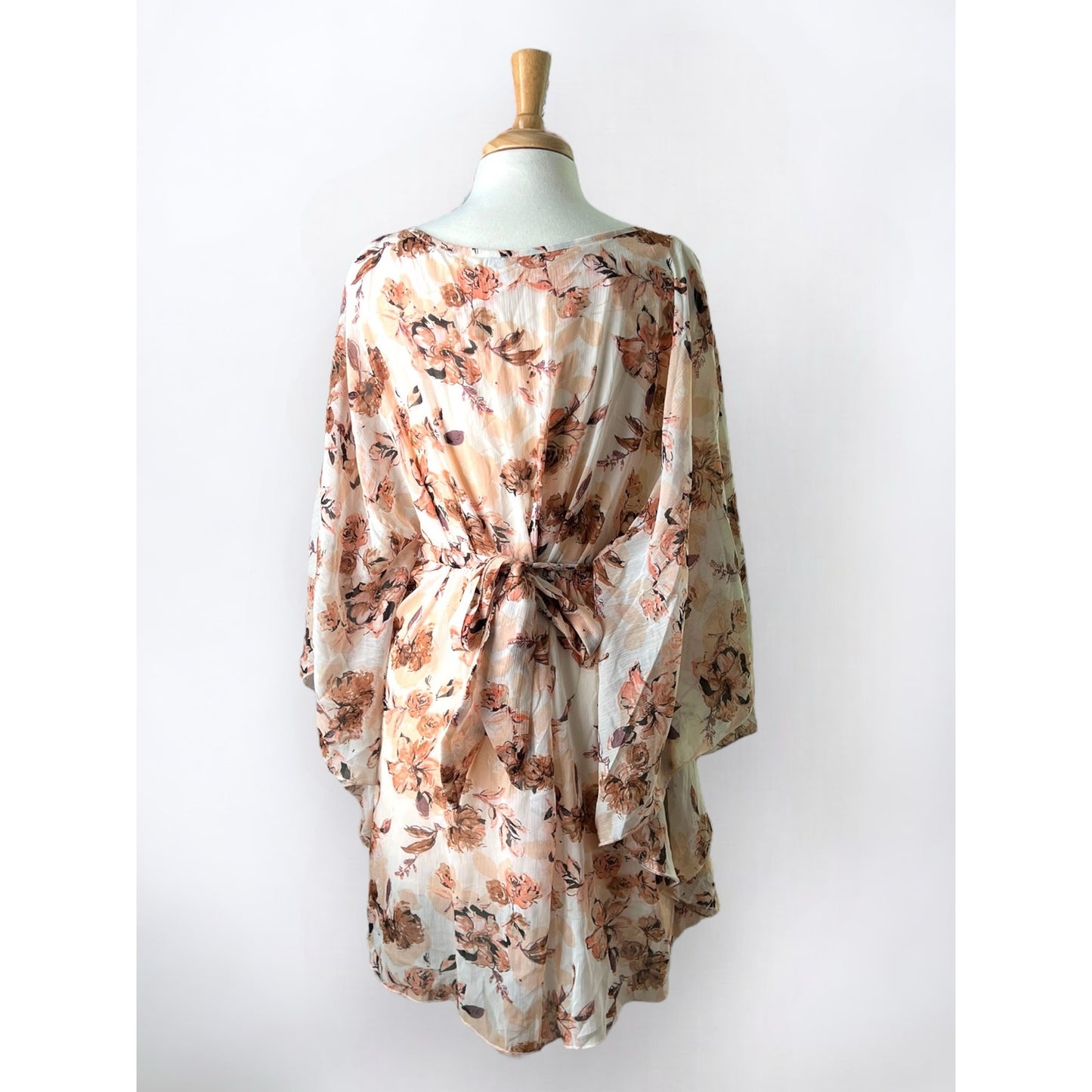 Charlotte Russe Peach Floral Bell Sleeve Dress - Size Medium