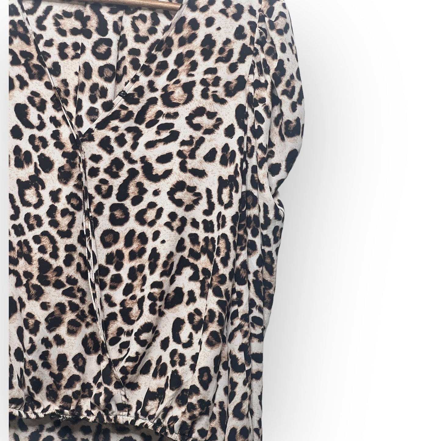 1.State Leopard Print Faux Wrap Surplice Puff Sleeve Blouse