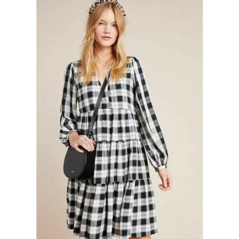 Anthropologie Amber Black & White Plaid Tiered Tunic Maeve