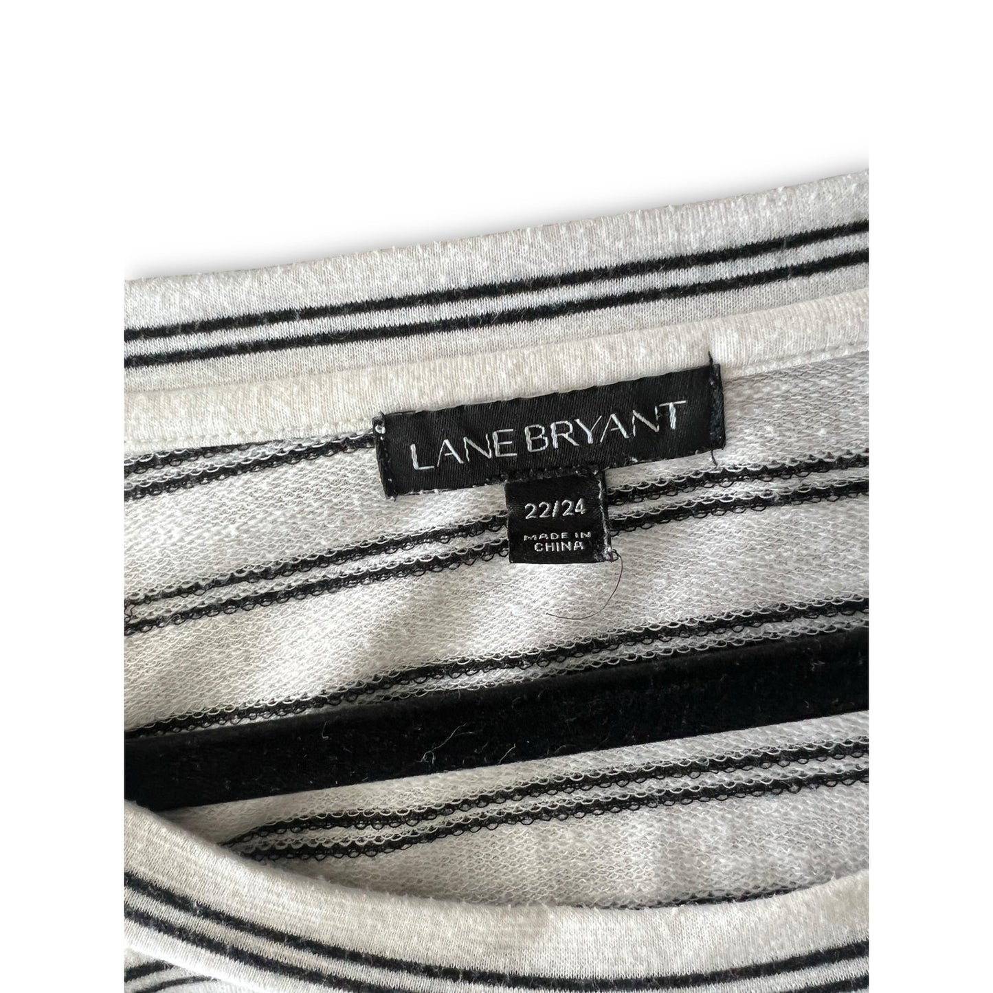Lane Bryant White Striped Tee with Chambray Ruffle Sleeve