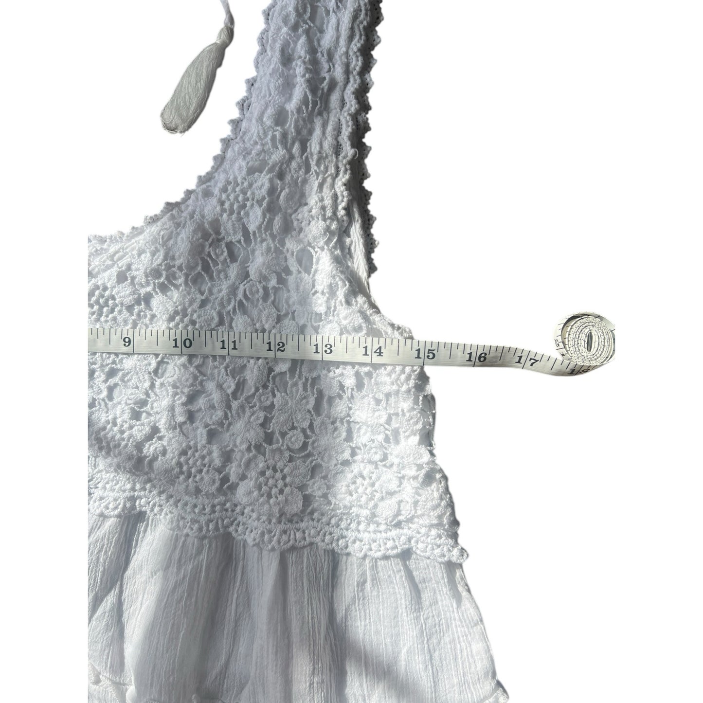 Mi Ami White Lace Peplum Cropped Blouse – Size M, 100% Cotton, Boho Style