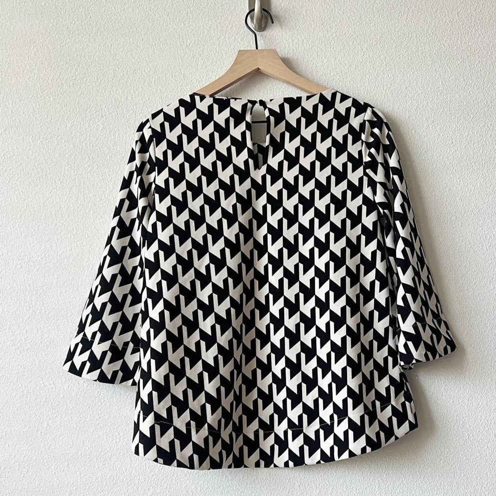 Melloday Houndstooth Hi-Low 3/4 Sleeve Blouse