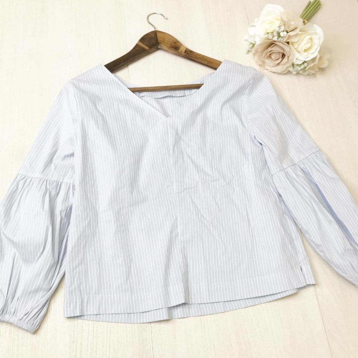 White House Black Market Blue Pinstripe Blouse