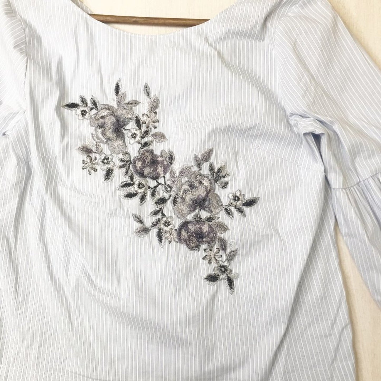 White House Black Market Blue Pinstripe Blouse