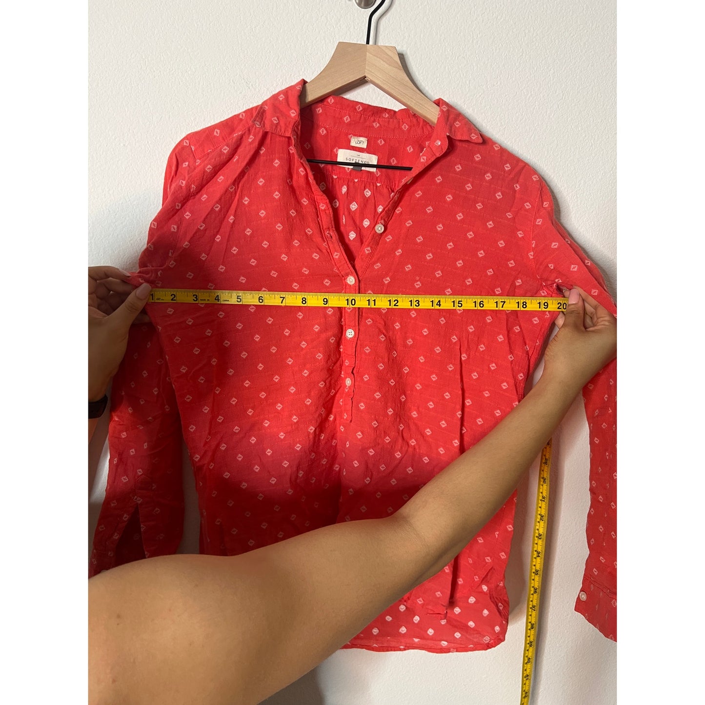 Ann Taylor LOFT Red Diamond Embroidered The Softened Shirt