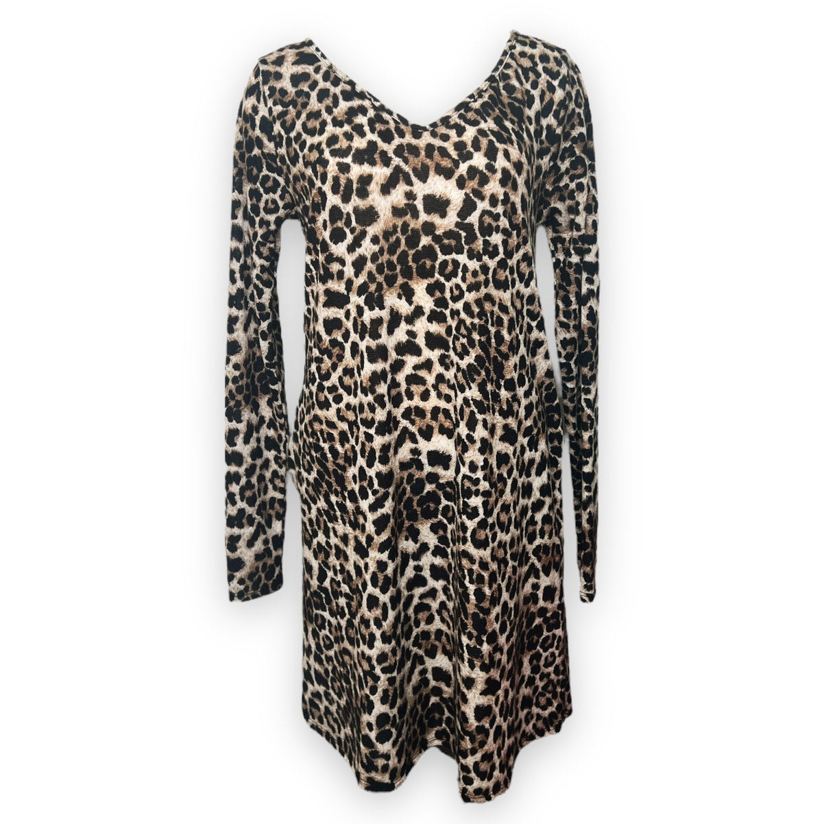 MTS Brown and Black Leopard Print Long Sleeve Swing Dress