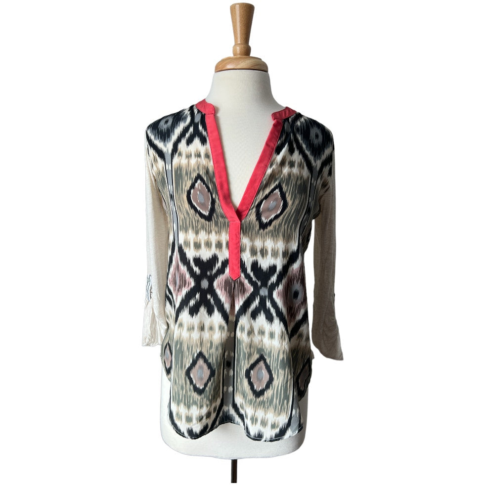 Tiny Gray and White Ikat Top