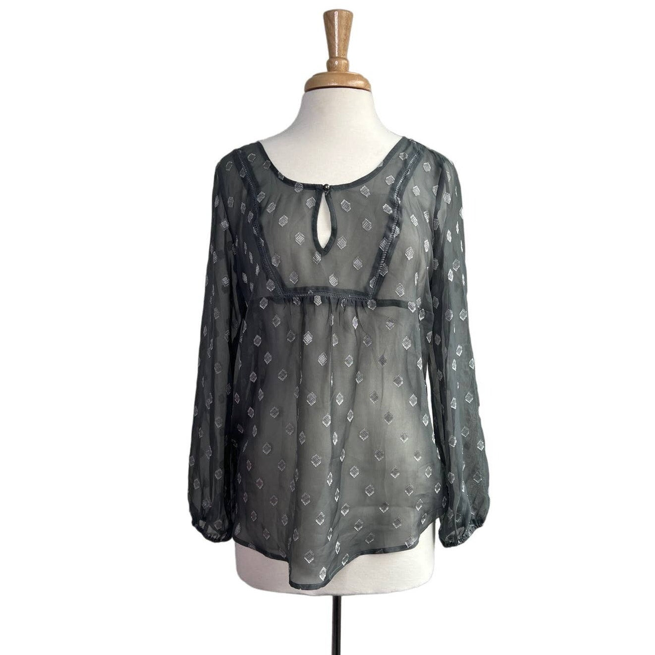 Loft Outlet Sheer Gray Boho Ruffle Peasant Top