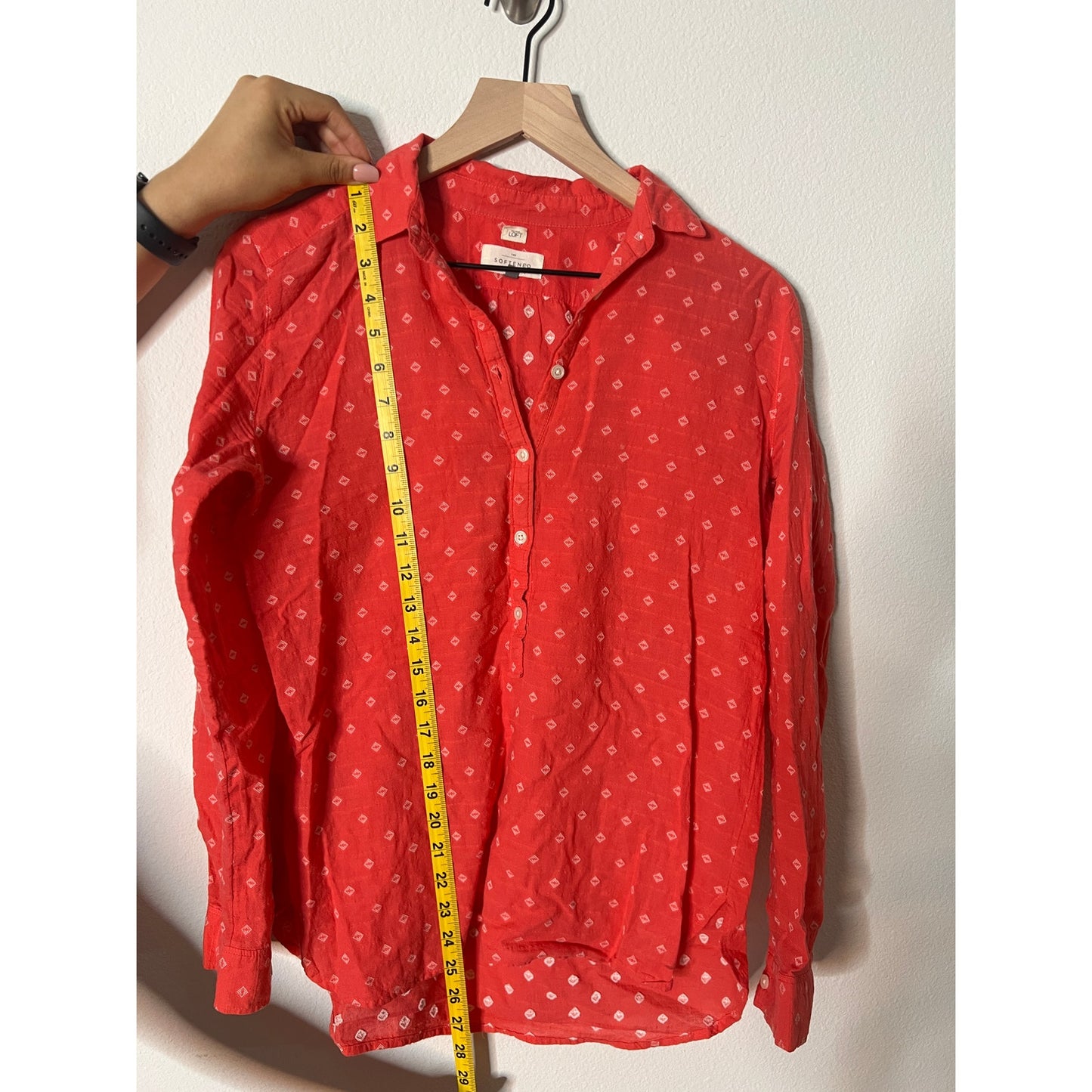 Ann Taylor LOFT Red Diamond Embroidered The Softened Shirt