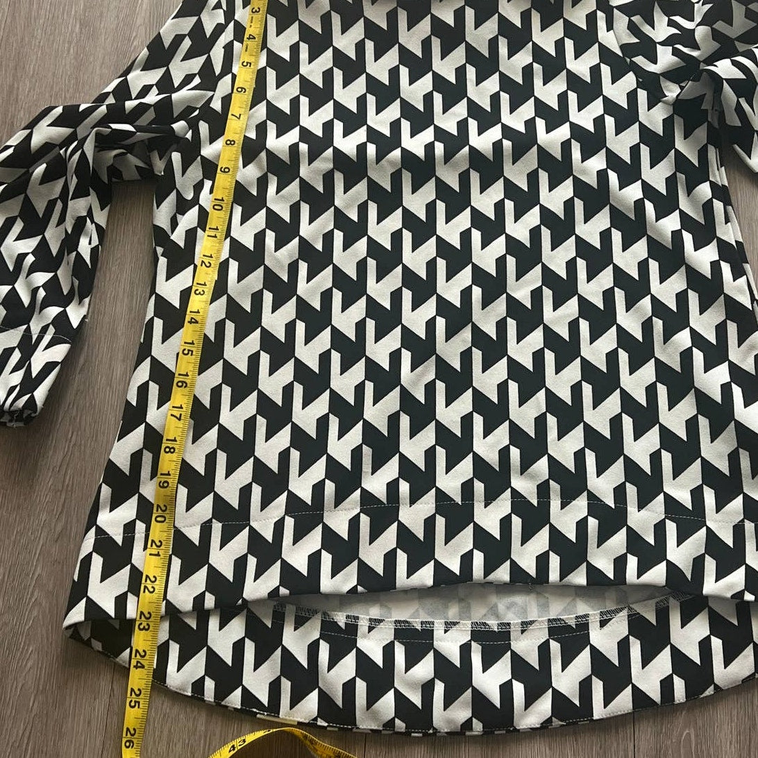 Melloday Houndstooth Hi-Low 3/4 Sleeve Blouse