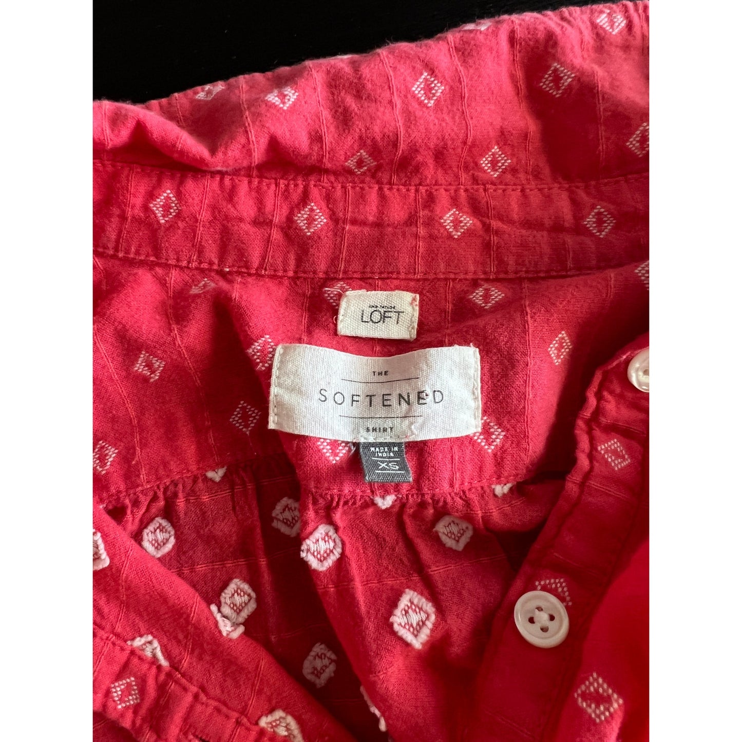 Ann Taylor LOFT Red Diamond Embroidered The Softened Shirt