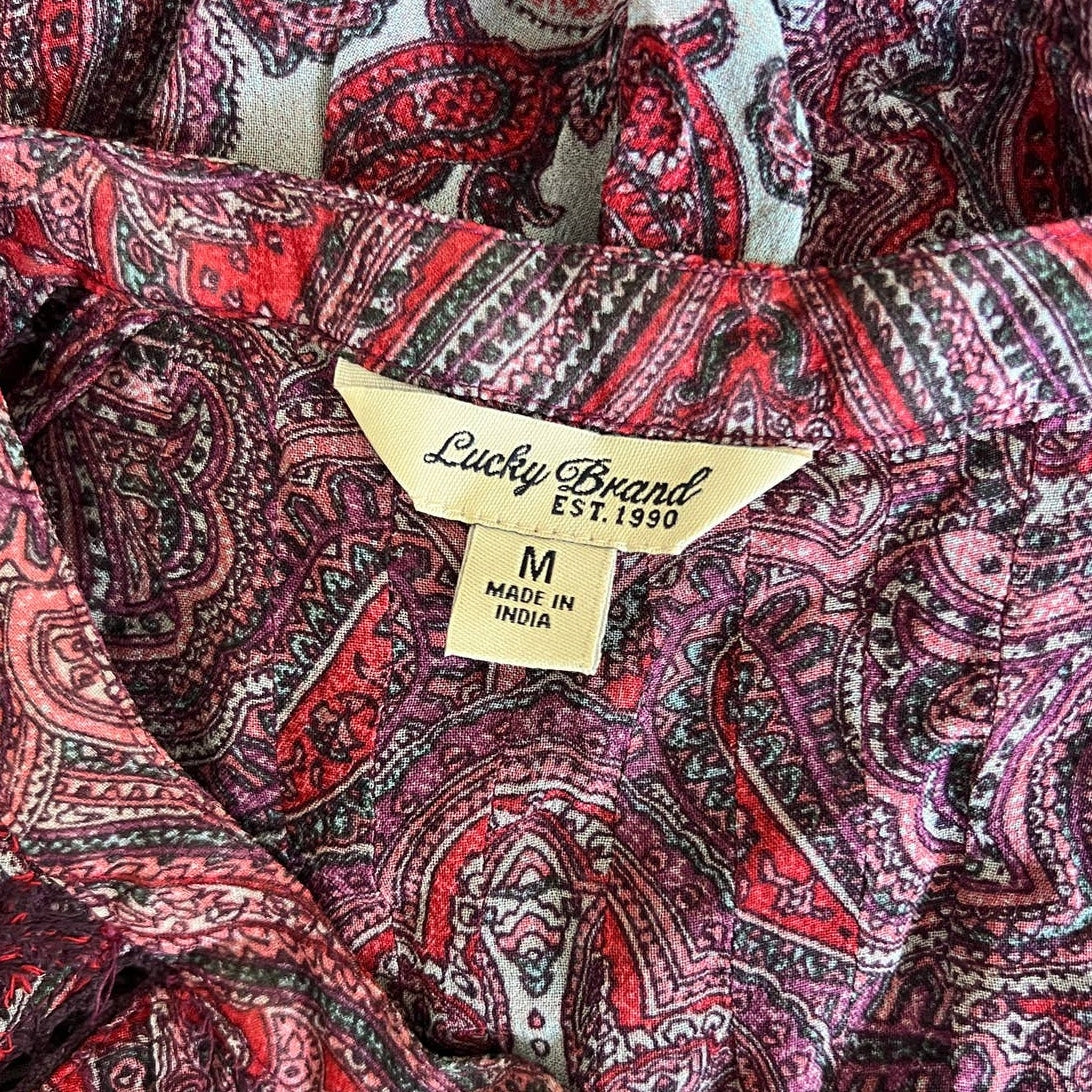 Lucky Brand Boho Magenta Paisley Blouse