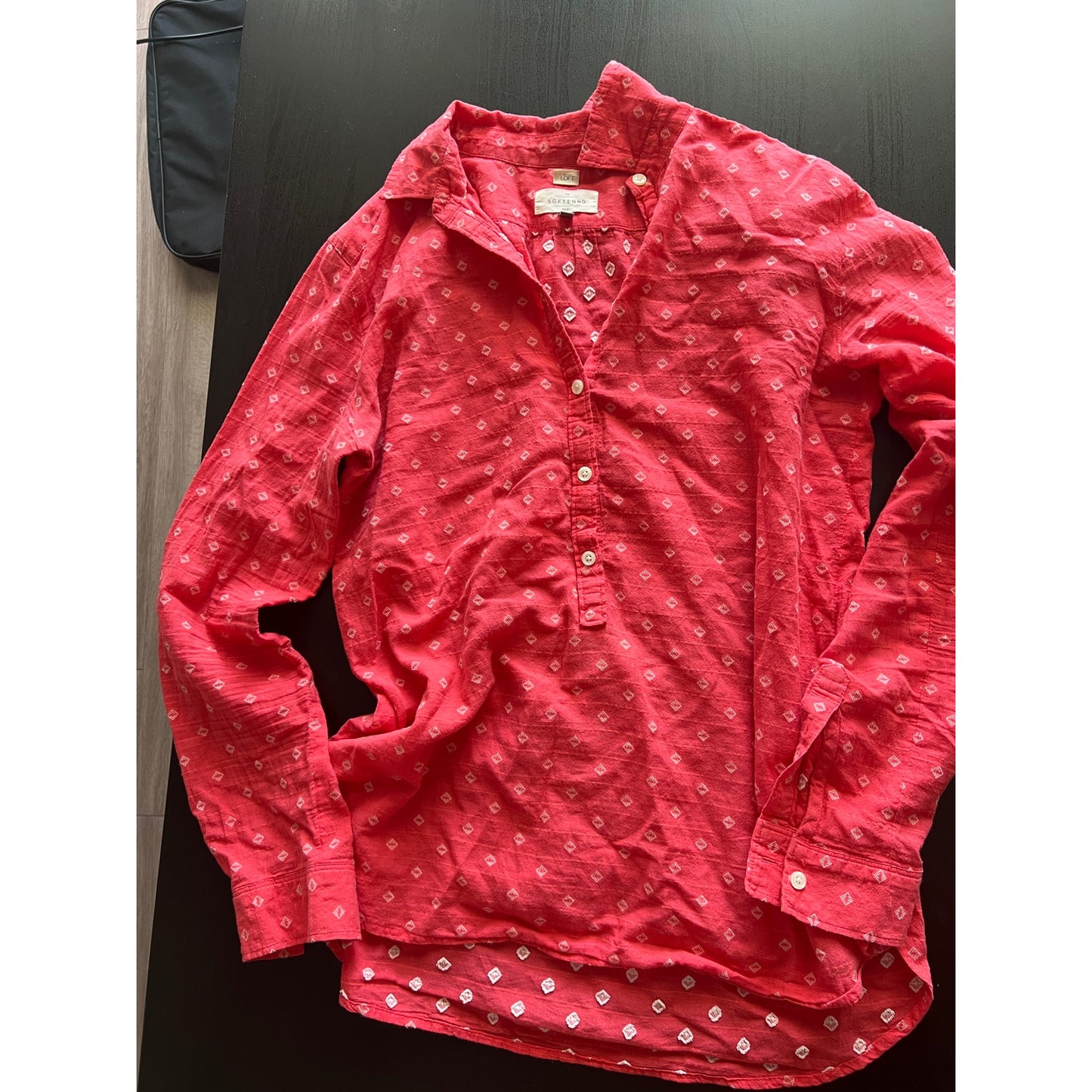 Ann Taylor LOFT Red Diamond Embroidered The Softened Shirt