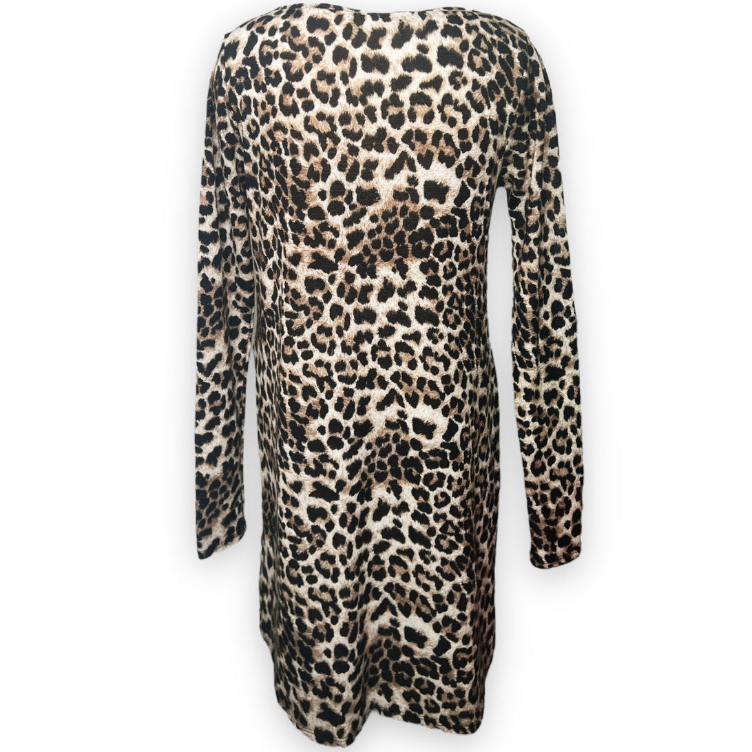 MTS Brown and Black Leopard Print Long Sleeve Swing Dress