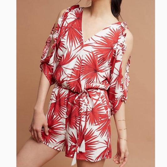 Anthropologie Bishop + young Palm Print Red & White Romper