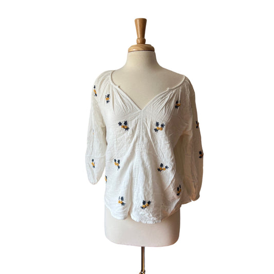 Velvet by Graham & Spence White Embroidered Peasant Top