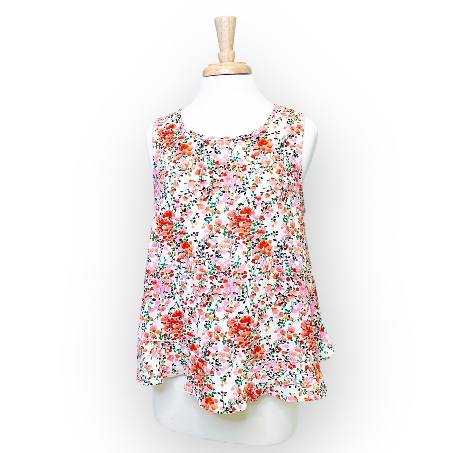 Harlowe & Graham Cream and Pink Floral Drop Waist Tank Top