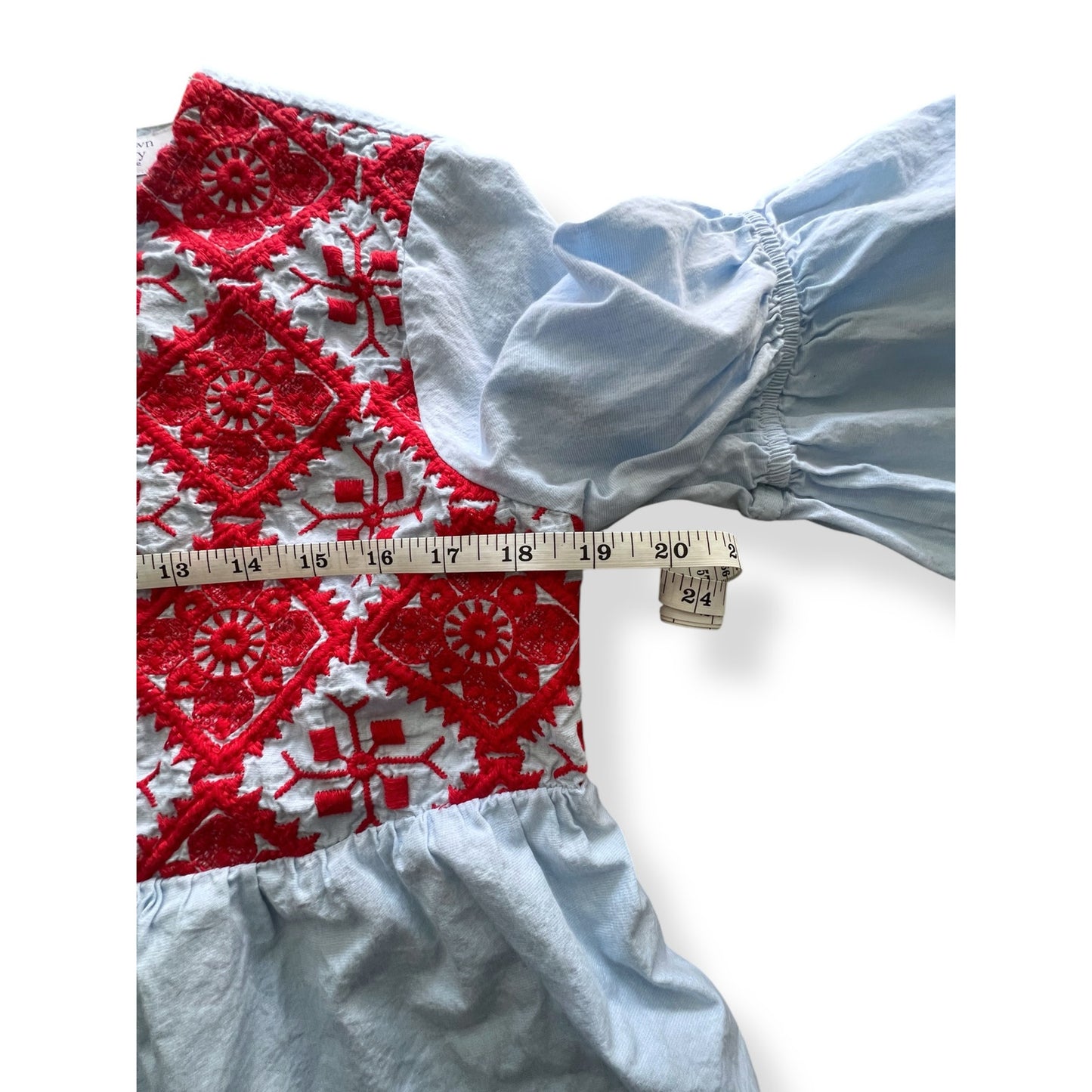 Crown and Ivy Blue Embroidered Popover Top