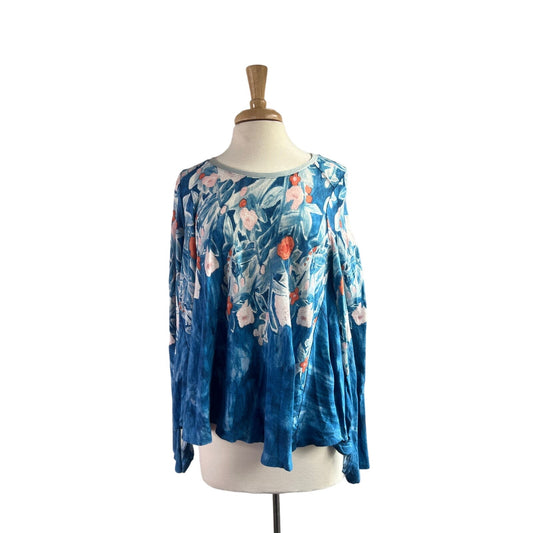 Anthropologie Meadow Rue Blue Watercolor Floral Sweater