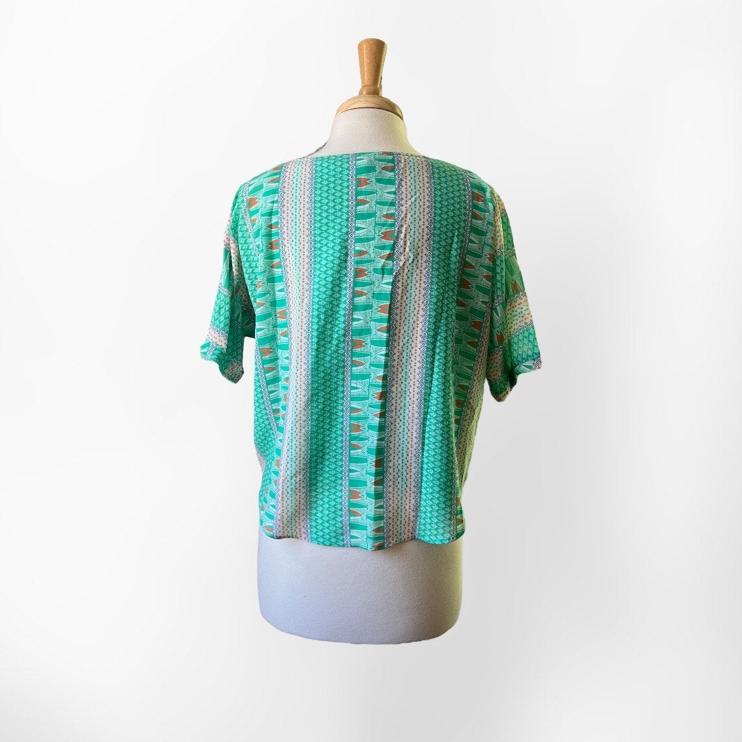 Anthro Meadow Rue Teal Light Green Short Sleeve Top