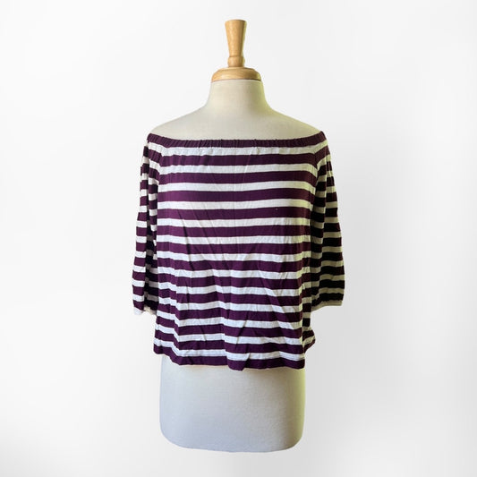 J. Crew Factory Maroon and White Striped Cotton Top