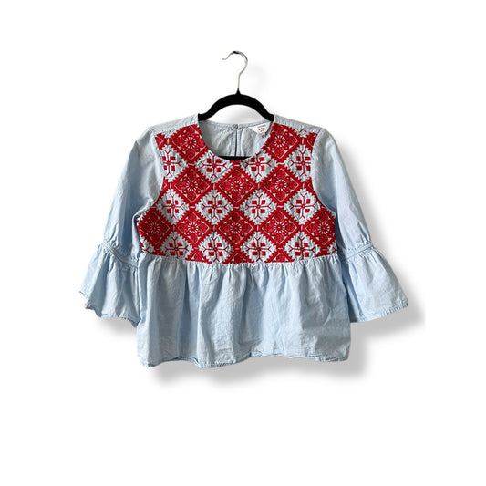 Crown and Ivy Blue Embroidered Popover Top