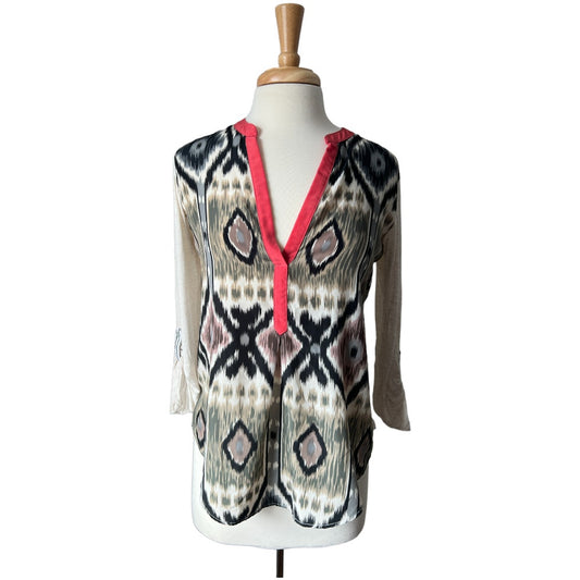 Tiny Gray and White Ikat Top